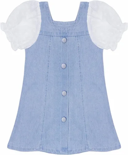 Vista 7 de KIDSCOOL SPACE Bebé Niña Corazón Rojo Lentejuelas Decoración Verano Manga Corta Vestido Denim