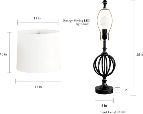 Vista 2 de Lavish Home Lámparas de mesa - Juego de 2 luces de orbe de hierro calado, bombillas y pantallas incluidas, estilo rústico moderno, piezas de acento