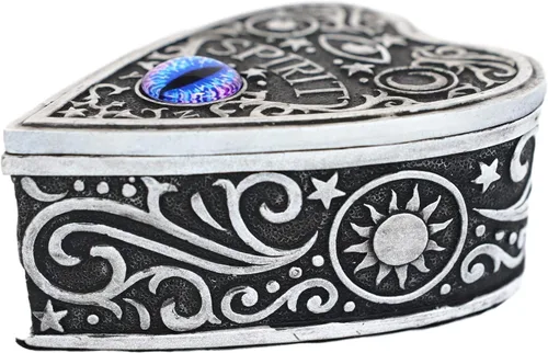 Vista 3 de Ebros Divinatory Trance Ouija - Tabla de espíritu con cristal morado de la Vía Láctea, con forma de corazón, caja decorativa pintada a mano