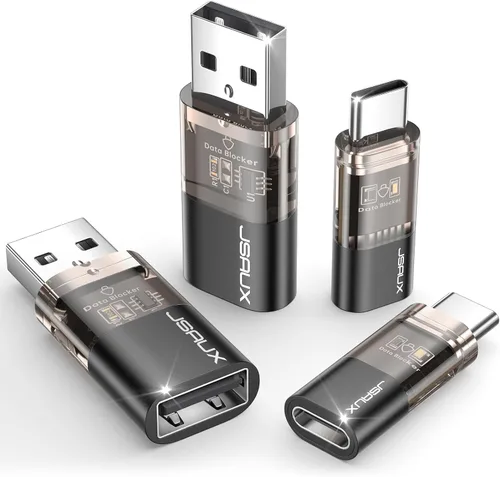 Vista 10 de JSAUX Bloqueador de datos USB (paquete de 2), transparente, 2 en 1, USB A macho a USB A y USB C hembra, solo para carga, protege contra juice