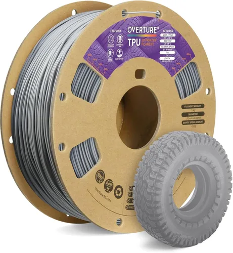 Vista 40 de OVERTURE - Filamento de TPU de 1/16 pulgadas, rollo flexible de poliuretano termoplástico, impresora 3D suave, 95A, carrete de 2.2 libras, precisión