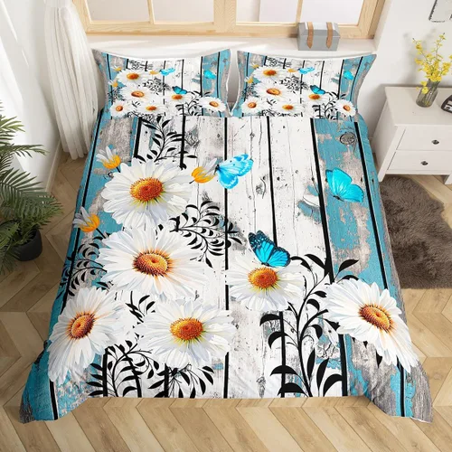 Vista 9 de Juego de ropa de cama Groovy de los años 60 y 70 para niños, funda de edredón retro de flores hippie para niños, adolescentes, vintage, bohemio