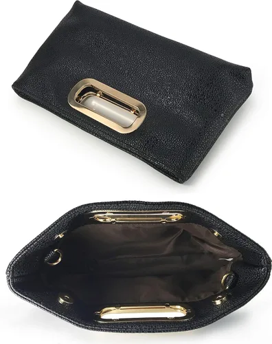 Vista 7 de Bolso de mano de piel de charol brillante para mujer con asa de metal