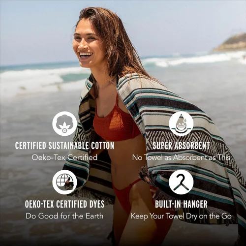 Vista 2 de LEUS Toalla de playa ecológica – 100% algodón certificado de origen sostenible, suave, súper absorbente, secado rápido, para playa, piscina Resina