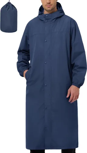 Vista 8 de UIQUR Chaqueta impermeable para hombre, ligera, larga, impermeable, rompevientos, ciclismo, correr, senderismo, plegable