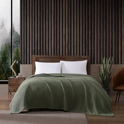 Vista 12 de Eddie Bauer - Manta tamaño King, ropa de cama 100% algodón suave con textura de tejido gofre, 400 GSM, manta para sofá o cama (marrón)