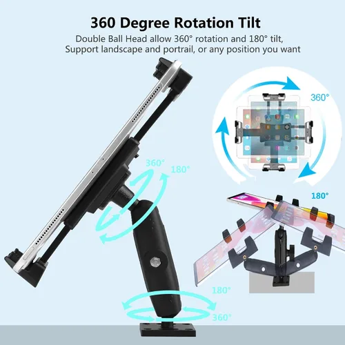 Vista 4 de Soporte para tablet de automóvil, base de taladro resistente, soporte para tableta de camión, para iPad, Samsung Tab de 5 a 13 pulgadas, tableta