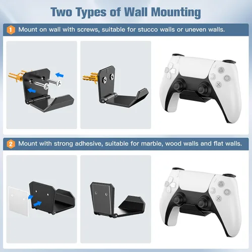 Vista 3 de KUNSLUCK 6 Pack Controller Wall Mount Universal Game Controller Holder for PS5, Xbox, Switch Adhesive or Screw Installation Headset & Controller