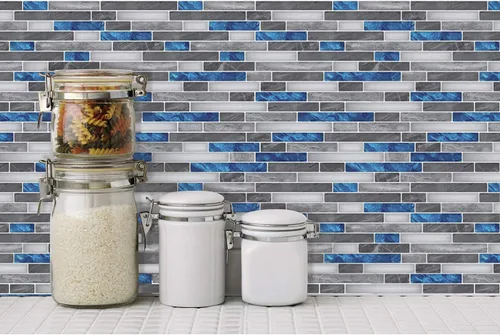 Vista 3 de Art3d - Vinilo adhesivo para pared, diseño de azulejos y ladrillos, antisalpicaduras, para la cocina, diseño de mármol azul, despegar y pegar