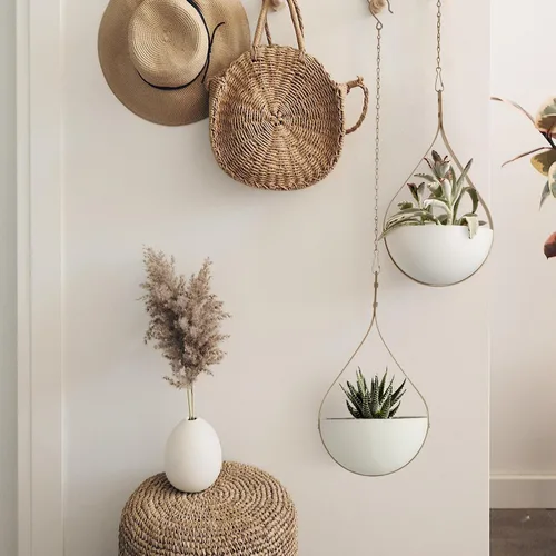 Vista 6 de Hajia Maceta colgante en forma de gota de agua, colgador de plantas de metal con maceta no desmontable, soporte para plantas colgantes
