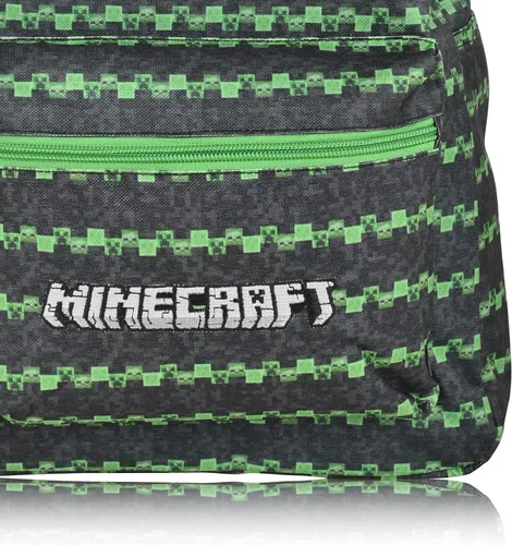 Vista 4 de Minecraft Juego de mochila de 3 piezas - mochila, calcomanía, pin - Niños y niñas adultos Minecraft Creeper Mochila escolar, Negro Verde, Mochilas