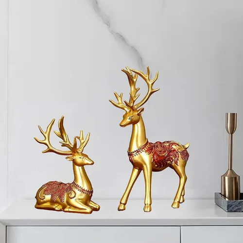 Vista 4 de Taotenish Paquete de 2 estatuas de reno de resina para amantes del alce, escultura de reno para decoración de Navidad en el hogar y la oficina