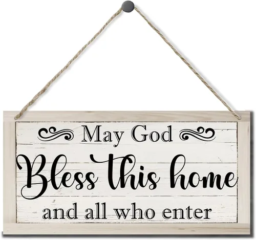 Vista 6 de Letrero decorativo de madera con texto en inglés «May God Bless This Home» («May God Bless This Home»)