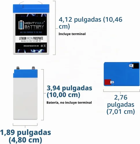 Vista 2 de Batería Mighty Max ML4-6LI - 6 voltios 4.5 AH ciclo profundo de litio y fosfato de hierro (LiFePO4) recargable y libre de mantenimiento