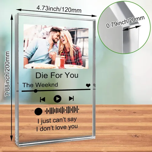 Vista 3 de Canción acrílica personalizada con foto personalizada con placa de música transparente Spotif QR, regalos de bloque de álbum acrílico personalizado