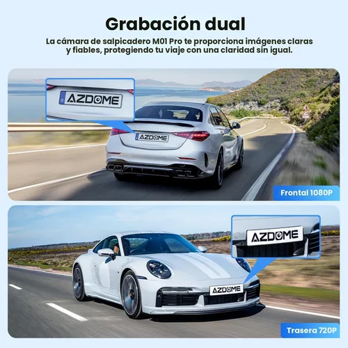 Vista 4 de AZDOME M01 Dual Dash Cam frontal y trasera con tarjeta gratuita de 64 GB, cámara de tablero dual de pantalla de 3" para automóvil, G-Sensor ADAS