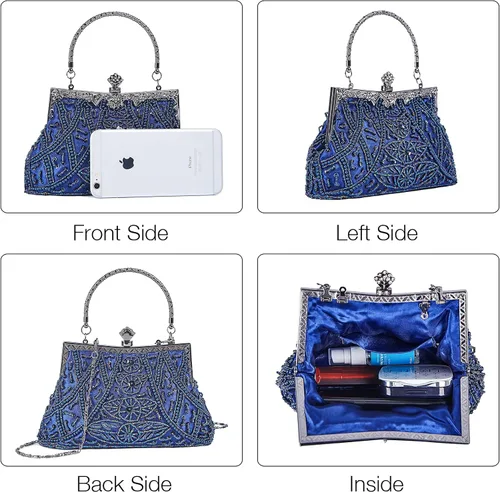 Vista 2 de Bolso de estilo vintage con cuentas de lentejuelas bolso de noche de fiesta de boda bolso de embrague de diamantes de imitación