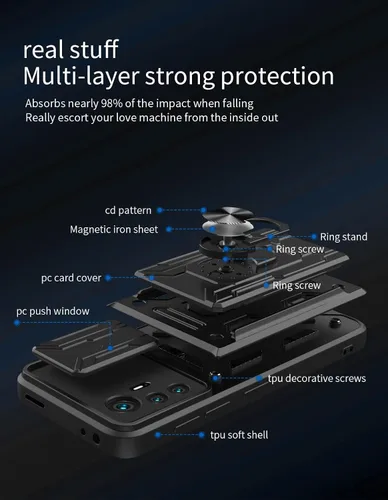 Vista 2 de CCSmall Funda de protección resistente para Xiaomi 12 Pro (no 12), anillo magnético Kickstand Slide Cámara con tarjetero cubierta del teléfono