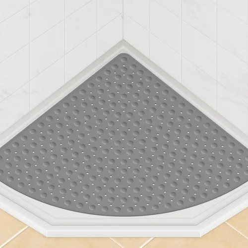 Vista 9 de Yolife Tapete de ducha grande para esquina, 25.6 x 25.6 pulgadas, antideslizante, con orificio de drenaje, tapete de ducha lavable a máquina, tapete