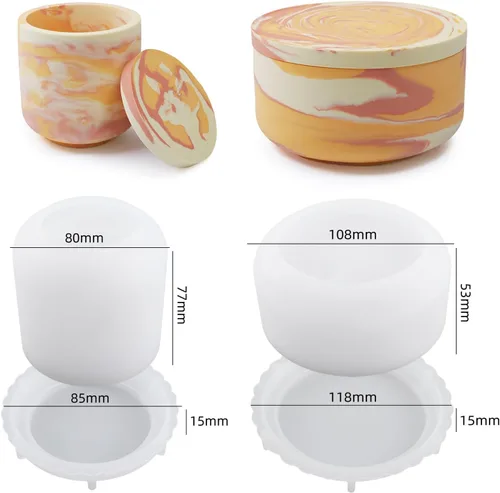 Vista 2 de 2 piezas Caja de almacenamiento grande con tapas, moldes de olla de silicona creativos para velas, moldes redondos de hormigón con tapa