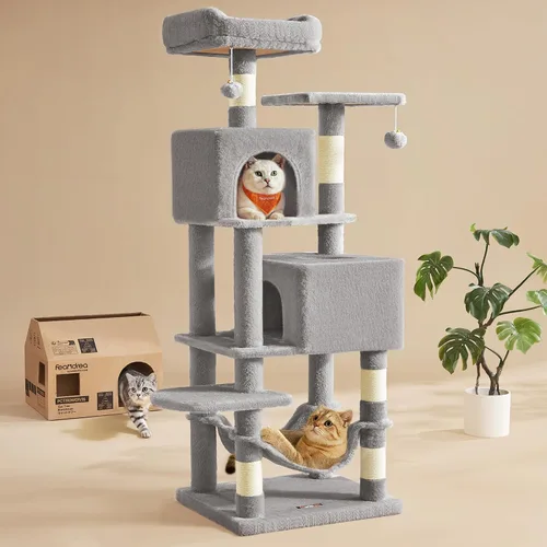 Vista 16 de Feandrea Cat Tree, 59.5-Inch Tall Cat Tower, Multi-Level Condo, Smoky Gray Gris ahumado (Smoky Gray)