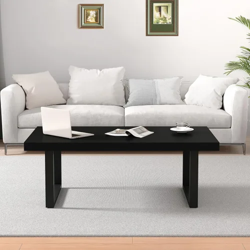 Vista 5 de Mesa de café IBF negra, mesa de centro minimalista industrial de madera, mesa moderna y simple rectangular para sala de estar, mesa de café y cóctel