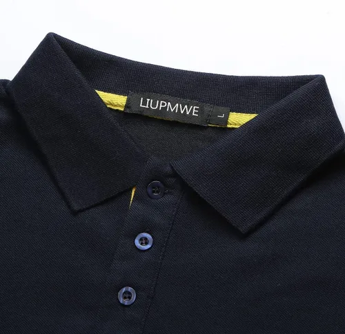 Vista 4 de LIUPMWE Polo para hombre de manga corta con cuello de retazos a cuadros con bolsillo