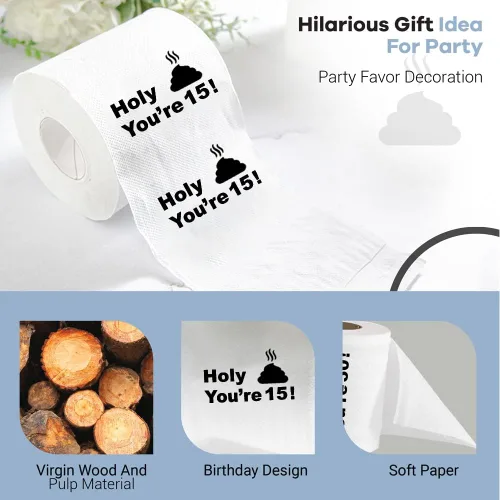 Vista 5 de Papel higiénico para decoración de cumpleaños número 15 para niños y niñas, diseño divertido, gran regalo divertido de broma, ecológico, ultra suave