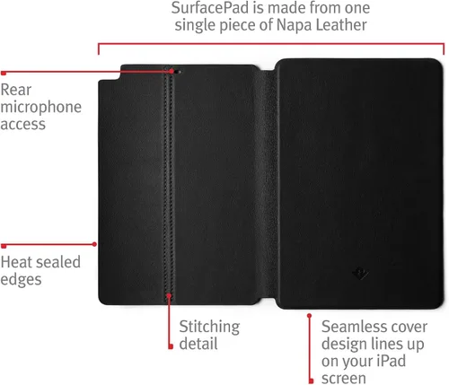 Vista 2 de Twelve South SurfacePad - Funda de piel de napa de lujo ultradelgada para iPad mini de 5 pulgadas + soporte de pantalla con función de Negro