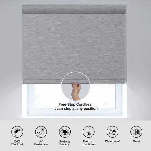 Vista 4 de Persianas enrollables opacas para ventanas, sin cordones, de jacquard a rayas, con cenefa de casete, aislamiento térmico, protección UV, persianas