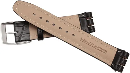 Vista 6 de Correa de reloj de hebilla de acero inoxidable de cuero de vaca de grano de cocodrilo para Swatch