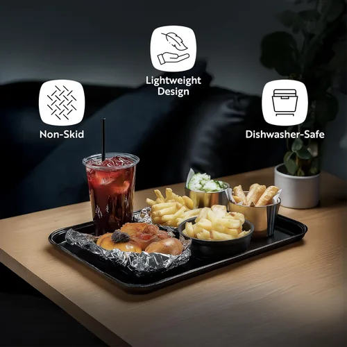 Vista 4 de Restaurantware Bandejas de comida rápida, paquete de 10 bandejas de plástico para cafetería, de 10 x 14 pulgadas, rectangulares verdes, aptas