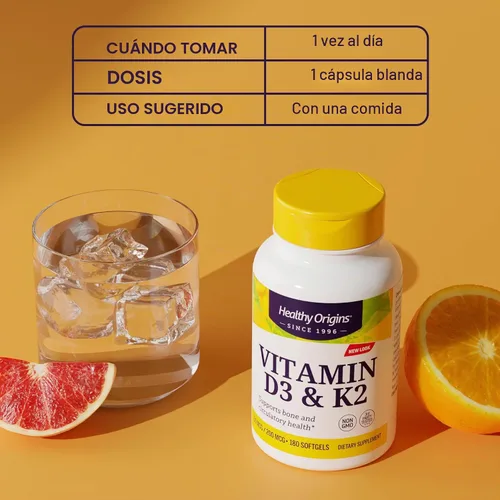Vista 5 de Healthy Origins Vitamina D3 2,000 UI y K2 200 mcg, 60 cápsulas blandas