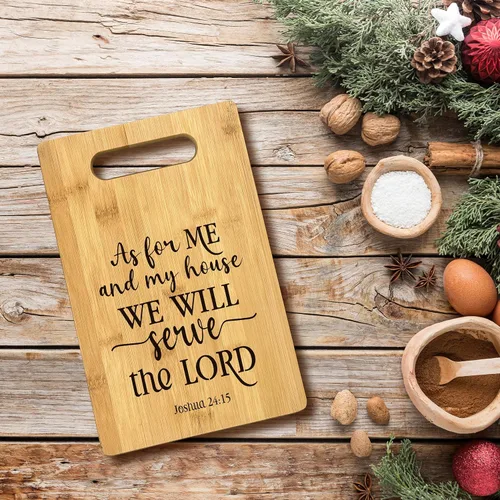 Vista 2 de FONDCANYON Regalos cristianos para mujeres, As For Me And My House We Will Serve Christian Kitchen - Tabla de cortar de bambú para decoración