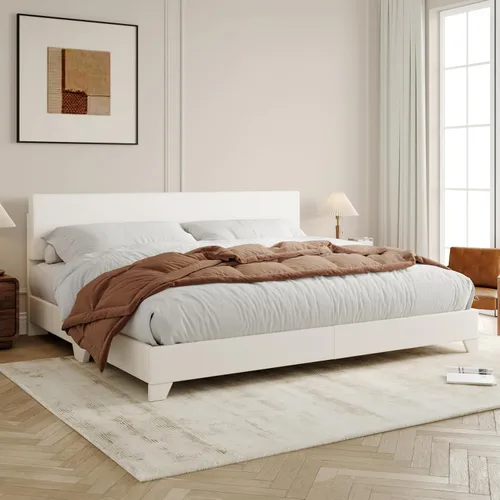 Vista 8 de Allewie Base de cama tamaño matrimonial con cabecera ajustable, cama tapizada con plataforma y listones de madera, base de colchón resistente,
