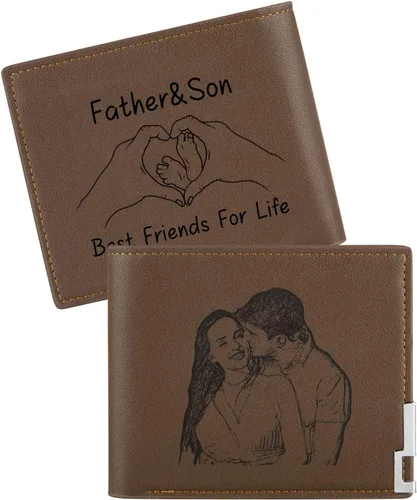 Vista 32 de Carteras personalizadas para hombres, cartera personalizada para hombre con imagen grabada y nombre, billetera delgada de cuero plegable, regalos
