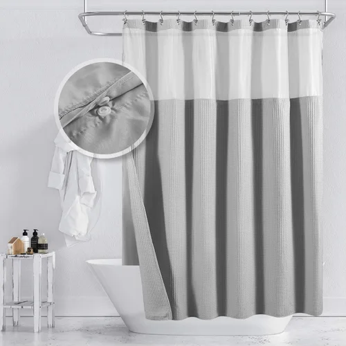 Vista 9 de Barossa Design - Cortina para ducha con forro, mezcla de algodón y patrón cuadriculado