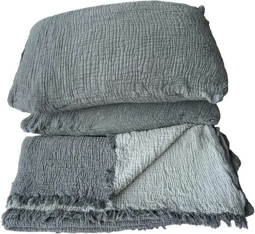 Vista 8 de Manta de muselina 100% algodón, colcha de 4 capas, funda de cama de muselina de algodón turco suave, colcha reversible, gris antracita