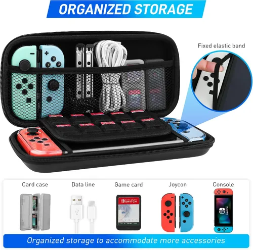 Vista 2 de FANPL Funda para Nintendo Switch, paquete de accesorios 15 en 1, funda de transporte para Switch y controlador Joy Con con piel protectora rígida