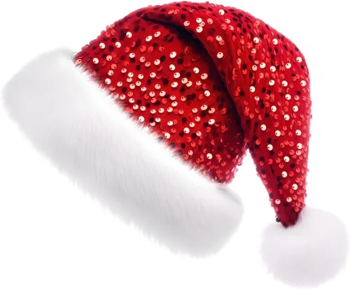 Vista 8 de Sombrero de Navidad Morado para Adultos, Sombrero de Papá Noel con Lentejuelas Moradas Personalizado Súper para Navidad Vacaciones Fiesta de Año