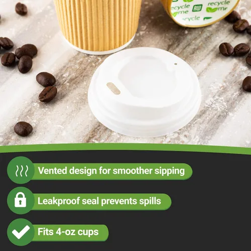 Vista 13 de Solo tapas: tapas de taza de café compostables Basic Nature, 500 tapas desechables para tazas de bebidas calientes. Las tazas se venden por