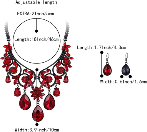Vista 5 de BriLove - Juego de collar y aretes para mujer diseño tribal étnico de cristal