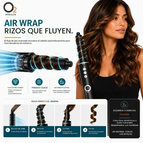Vista 3 de O2 MODULES Secador de pelo todo en uno Air Wrap Hair Styler con 6