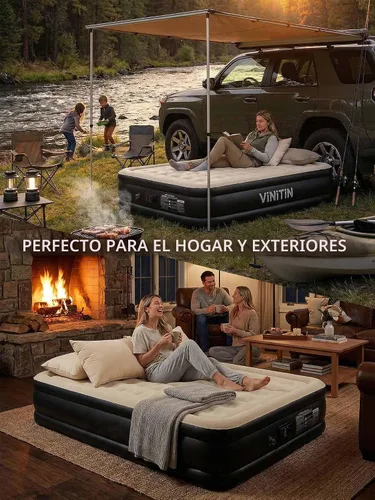 Vista 7 de Colchón de aire Queen con bomba incorporada, cama inflable elevada de 16 pulgadas para hogar e invitados, colchón inflable autoinflable con parte