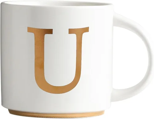 Vista 28 de COLLECTIVE HOME - Tazas de cerámica con monograma, tazas de café con inicial dorada de 15 onzas, elegantes tazas de té del alfabeto, elegante taza p