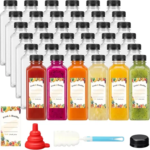 Vista 11 de Moretoes - 8 unidades de botellas de jugo de 16 onzas, botellas de plástico con tapas, botellas reutilizables para jugos para bebidas, batidos