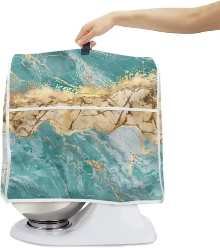 Vista 2 de Cubierta antipolvo con estampado de mármol verde azulado para máquina exprimidora, compatible con Kitchen Aid Bowl Lift de 6 a 8 cuartos de galón