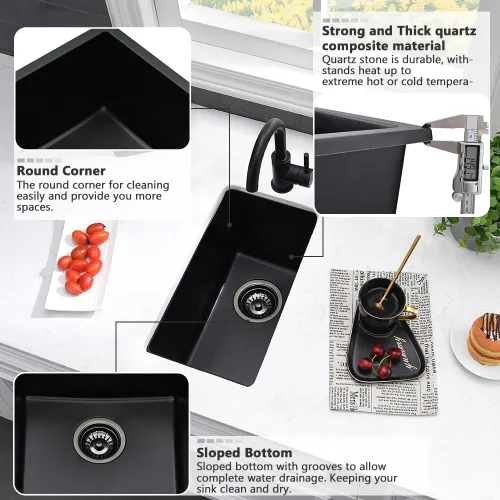 Vista 5 de Fregadero de barra negro Undermount-VASOYO - Fregadero de cocina pequeño de 10 x 18 pulgadas, fregaderos de cocina para exteriores, para caravana