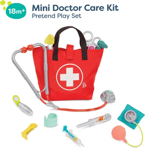 Vista 3 de B. toys Mini kit de cuidado médico con herramientas realistas para niños pequeños y niños - Juguetes educativos para juegos de rol y juego