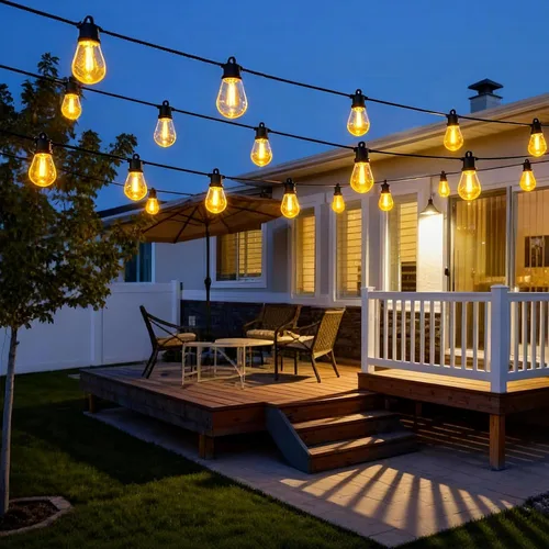 Vista 6 de Luces de Cadena para Exteriores 50 pies IP65 Impermeables Luces de Patio con 15 + 2 Bombillas LED Irrompibles Grado Comercial Luces de Cadena LED